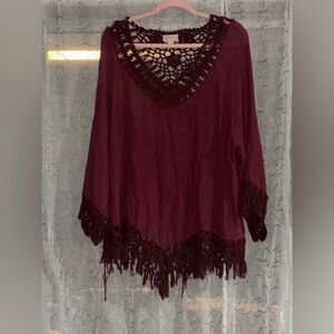 Burgundy Crochet Poncho